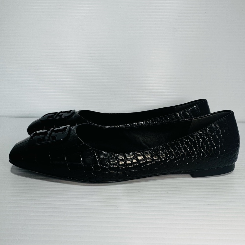 Tory Burch Georgia Black Snake Print Leather Square Toe Ballet Flats Size 9 1/2 - Picture 8 of 12